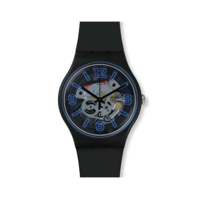 Swatch / New Gent Bau Swatch / Blueboost / orologio unisex / quadrante trasparente / cassa plastica / cinturino silicone nero