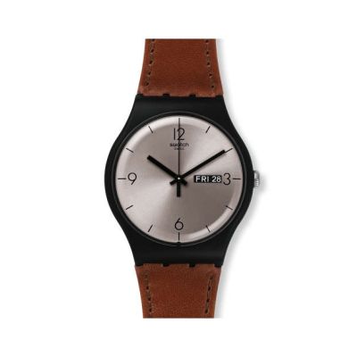 Swatch / New Gent / Lonely Desert / orologio unisex / quadrante argentato / cassa plastica / cinturino cuoio