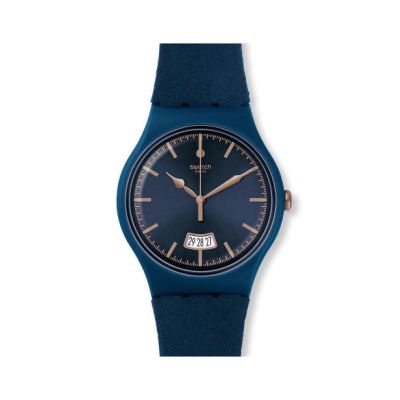 Swatch / New Gent / Cent Bleu / orologio unisex / quadrante blu / cassa plastica / bracciale alcantara