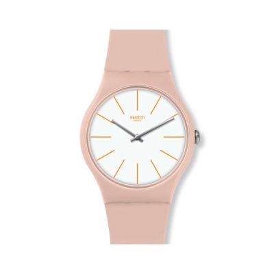 Swatch / New Gent / Beigesounds / orologio unisex / quadrante bianco / cassa plastica / cinturino silicone