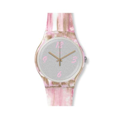 Swatch / New Gent / Pinkquarelle / orologio donna / quadrante grigio / cassa plastica / cinturino silicone