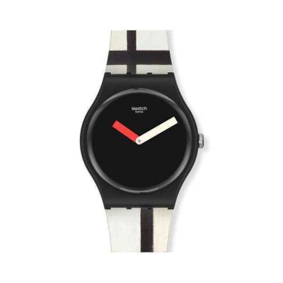 Swatch X Centre Pompidou / Red, Blue & White by Piet Mondrian / orologio uomo / quadrante nero / cassa in plastica / cinturino silicone