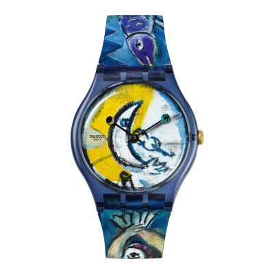 Swatch X Tate Gallery / Chagall's Blue Circus / orologio unisex / quadrante fantasia / cassa in plastica / cinturino silicone