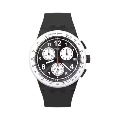 Swatch / Irony Chrono / Nothing Basic About Black / orologio uomo / quadrante nero / cassa plastica / cinturino silicone
