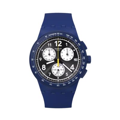 Swatch / Irony Chrono / Nothing Basic About Blue / orologio uomo / quadrante nero / cassa plastica / cinturino silicone