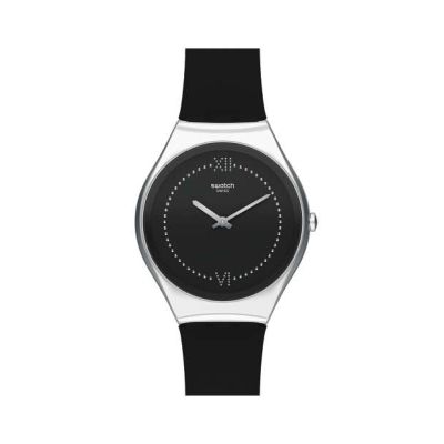 Swatch / Skin Irony / Skinalliage / orologio donna / quadrante nero / cassa acciaio / cinturino silicone