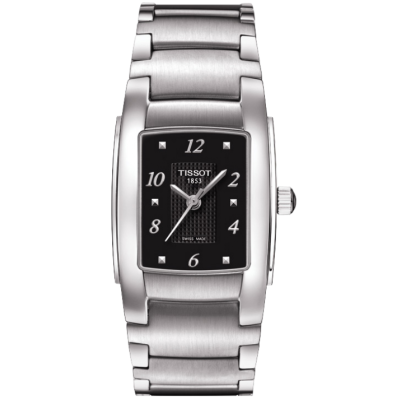 Tissot T10 / orologio donna / quadrante nero / cassa e bracciale acciaio