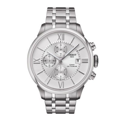 Tissot Chemin des Tourelles / orologio uomo / cronografo / quadrante argentato / cassa acciaio e bracciale acciaio