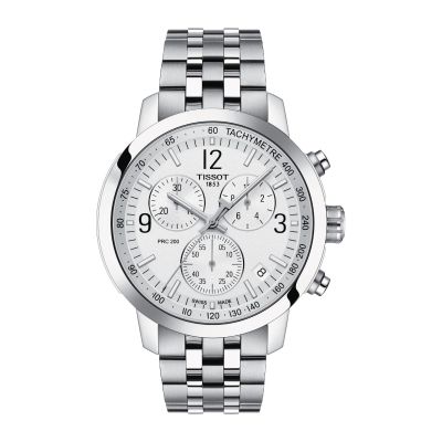 Tissot PRC 200 Chronograph / orologio uomo / quadrante bianco argentato / cassa e bracciale acciaio