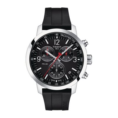 Tissot PRC 200 Chronograph / orologio uomo / quadrante nero / cassa acciaio / cinturino caucciù nero