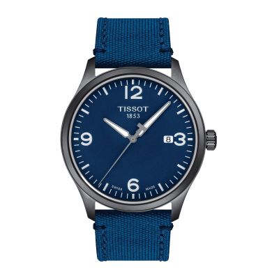 Tissot Gent XL / orologio uomo / quadrante blu / cassa acciaio e PVD grigio / cinturino canvas blu