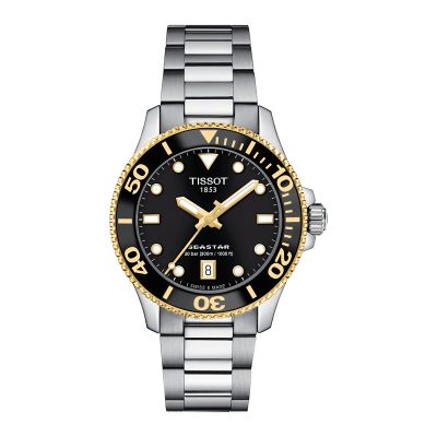 Tissot Seastar 1000 Quartz / orologio unisex / quadrante nero / cassa acciaio e PVD dorato / bracciale acciaio