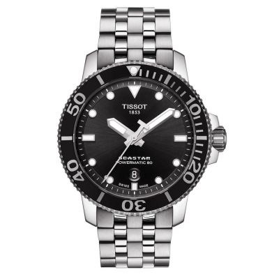 Tissot Seastar 1000 Powermatic 80 / orologio uomo / quadrante nero / cassa e bracciale acciaio 