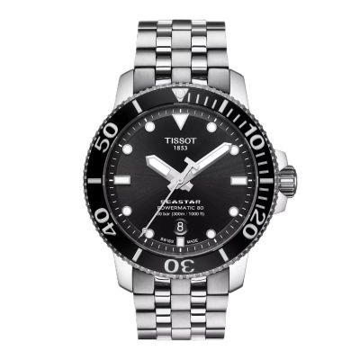 Tissot Seastar 1000 Powermatic 80 / orologio uomo / quadrante nero / cassa e bracciale acciaio 