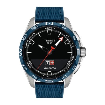 Tissot T-Touch Connect Solar / orologio uomo / quadrante nero / cassa titanio / cinturino pelle blu