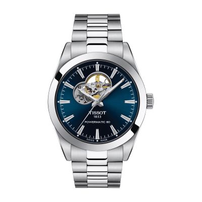 Tissot Gentleman Powermatic 80 Open Heart / orologio uomo / quadrante blu scheletrato / cassa e bracciale acciaio