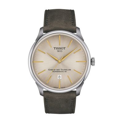 Tissot Chemin des Tourrelles Powermatic 80 / orologio uomo / quadrante avorio / cassa acciaio / cinturino pelle verde