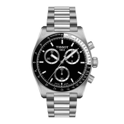 Tissot PR516 Cronograph / orologio uomo / quadrante nero / cassa e bracciale acciaio