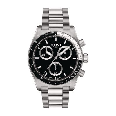 Tissot PR516 Cronograph / orologio uomo / quadrante nero / cassa e bracciale acciaio