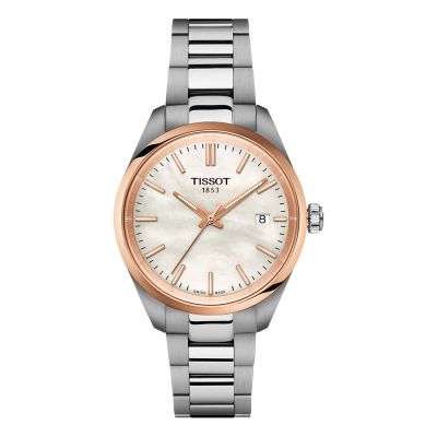 Tissot PR100 Quartz - 34 mm / orologio donna / quadrante madreperla bianca / cassa acciaio e PVD rosato / bracciale acciaio