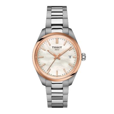 Tissot PR 100 Quartz - 34 mm / orologio donna / quadrante madreperla bianca / cassa acciaio e PVD rosato / bracciale acciaio