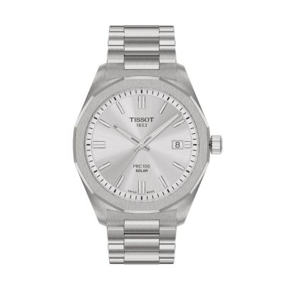 Tissot PRC 100 Solar Quartz / orologio uomo / quadrante argentato / cassa e bracciale acciaio