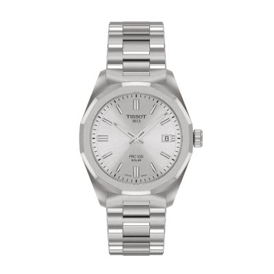 Tissot PRC 100 Solar Quartz / orologio donna / quadrante argentato / cassa e bracciale acciaio