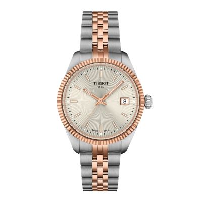 Tissot Ballade - 34 mm / orologio donna / quadrante argentato guilloché / cassa e bracciale acciaio e PVD rosato