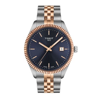 Tissot Ballade - 40 mm / orologio uomo / quadrante blu guilloché / cassa e bracciale acciaio e PVD rosato