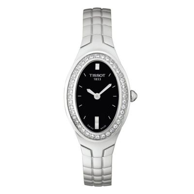 Tissot Oval-T / orologio donna / quadrante nero / cassa e bracciale acciaio