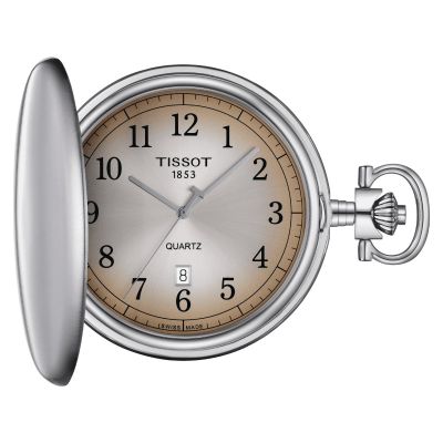 Tissot Savonnette / orologio da tasca per uomo / quadrante marrone sfumato / cassa acciaio