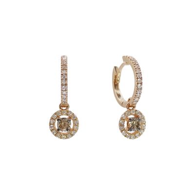 Buonocore / orecchini cerchietto con pendente / oro rosa, diamanti bianchi e diamanti brown