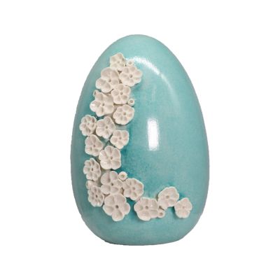Porcellane Sbordone / Uovo con fiori bianchi / grande / porcellana / turchese
