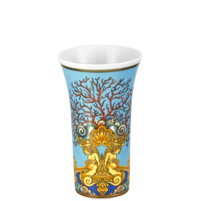 Rosenthal – Versace / Les Trésors de la Mer / vaso 26 cm / porcellana / bianco blu, celeste, giallo, corallo, oro