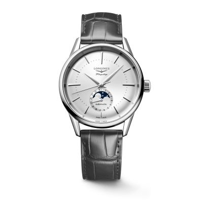 Longines Flagship Heritage / orologio uomo / quadrante argentato / cassa acciaio / cinturino pelle nera