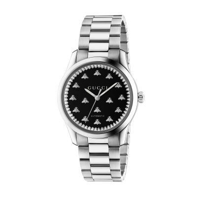 Gucci G-Timeless / orologio uomo / quadrante nero onice con api / cassa e bracciale acciaio