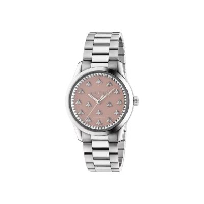 Gucci G-Timeless / orologio unisex / quadrante rosa con api / cassa e bracciale acciaio