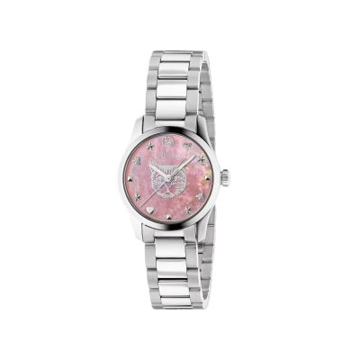 Gucci G-Timeless / orologio donna / quadrante madreperla rosa / cassa e bracciale acciaio