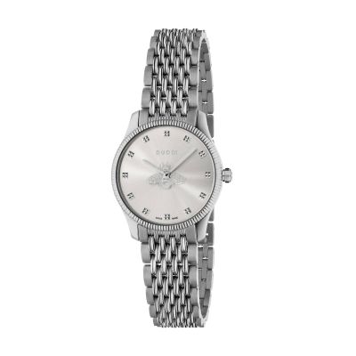 Gucci G-Timeless / orologio donna / quadrante argentato / cassa e bracciale acciaio