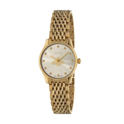 Gucci G-Timeless / orologio donna / quadrante argentato / cassa e bracciale acciaio e PVD dorato