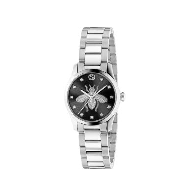 Gucci G-Timeless / orologio donna / quadrante nero / cassa e bracciale acciaio 