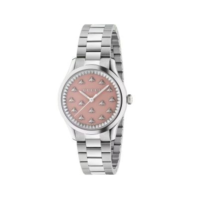 Gucci G-Timeless / orologio donna / quadrante rosa con api / cassa e bracciale acciaio