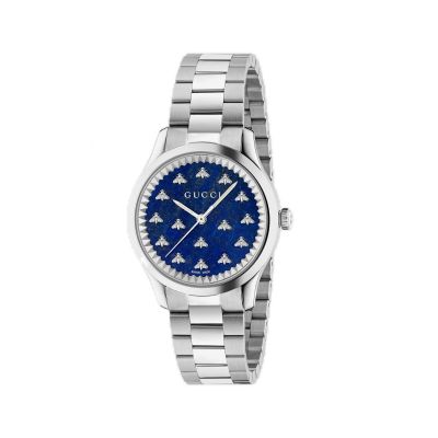Gucci G-Timeless / orologio unisex / quadrante blu scuro con api / cassa e bracciale acciaio