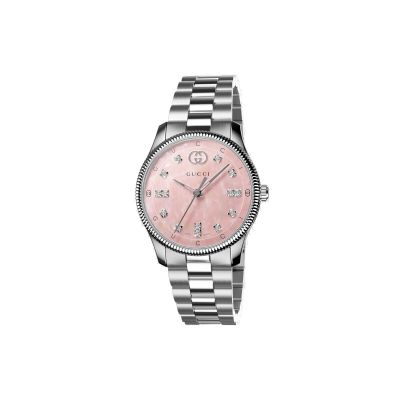 Gucci G-Timeless / orologio donna / quadrante madreperla rosa / cassa e bracciale acciaio