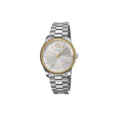 Gucci G-Timeless / orologio donna / quadrante argentato / cassa e bracciale acciaio