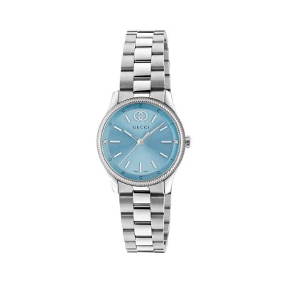 Gucci G-Timeless / orologio donna / quadrante azzurro / cassa e bracciale acciaio