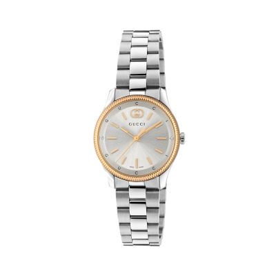 Gucci G-Timeless / orologio donna / quadrante argentato / cassa e bracciale acciaio