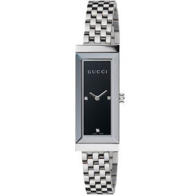 Gucci G-Frame / orologio donna / quadrante nero con diamanti / cassa e bracciale acciaio 