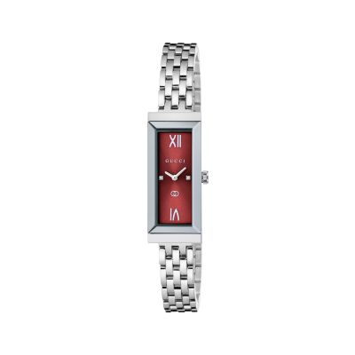 Gucci G-Frame / orologio donna / quadrante bordeaux / cassa e bracciale acciaio 