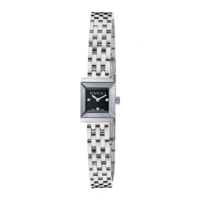 Gucci G-Frame / orologio donna / quadrante nero e diamanti / cassa e bracciale acciaio 